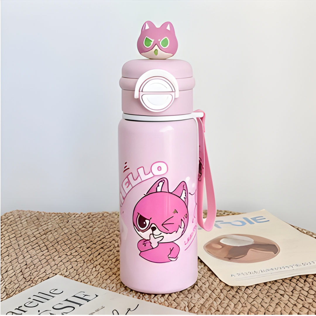 Kids Stainless Steel School Bottle Pink Kitty Design