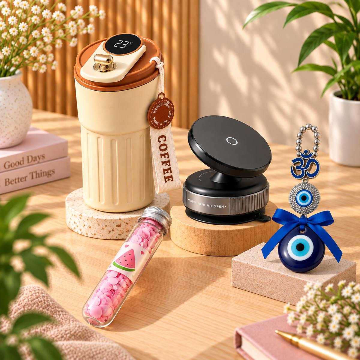 Temperature coffee mug and magnetic phone stand gift set