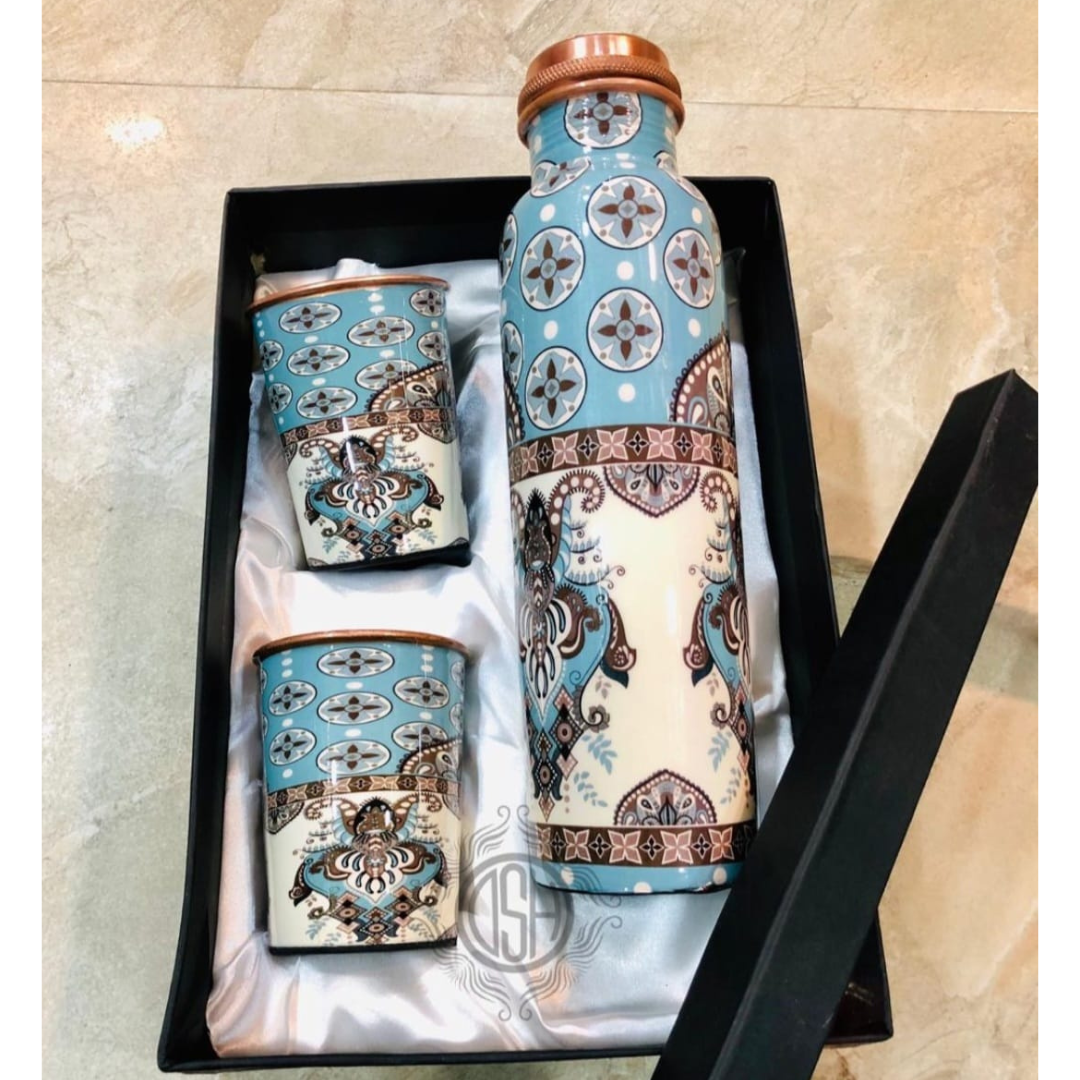 Copper Bottle Gift Set with 2 Glasses