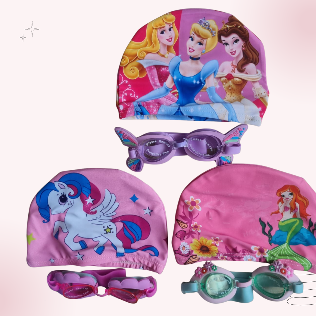 Girls Swimming Goggles & Cap Combo (Assorted Designs)