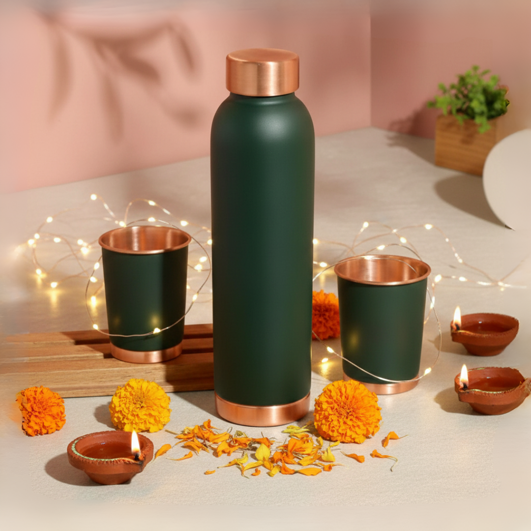 Copper Bottle Gift Set with 2 Glasses