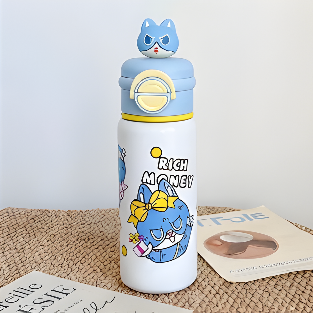 Kids Stainless Steel School Bottle White Kitty Design