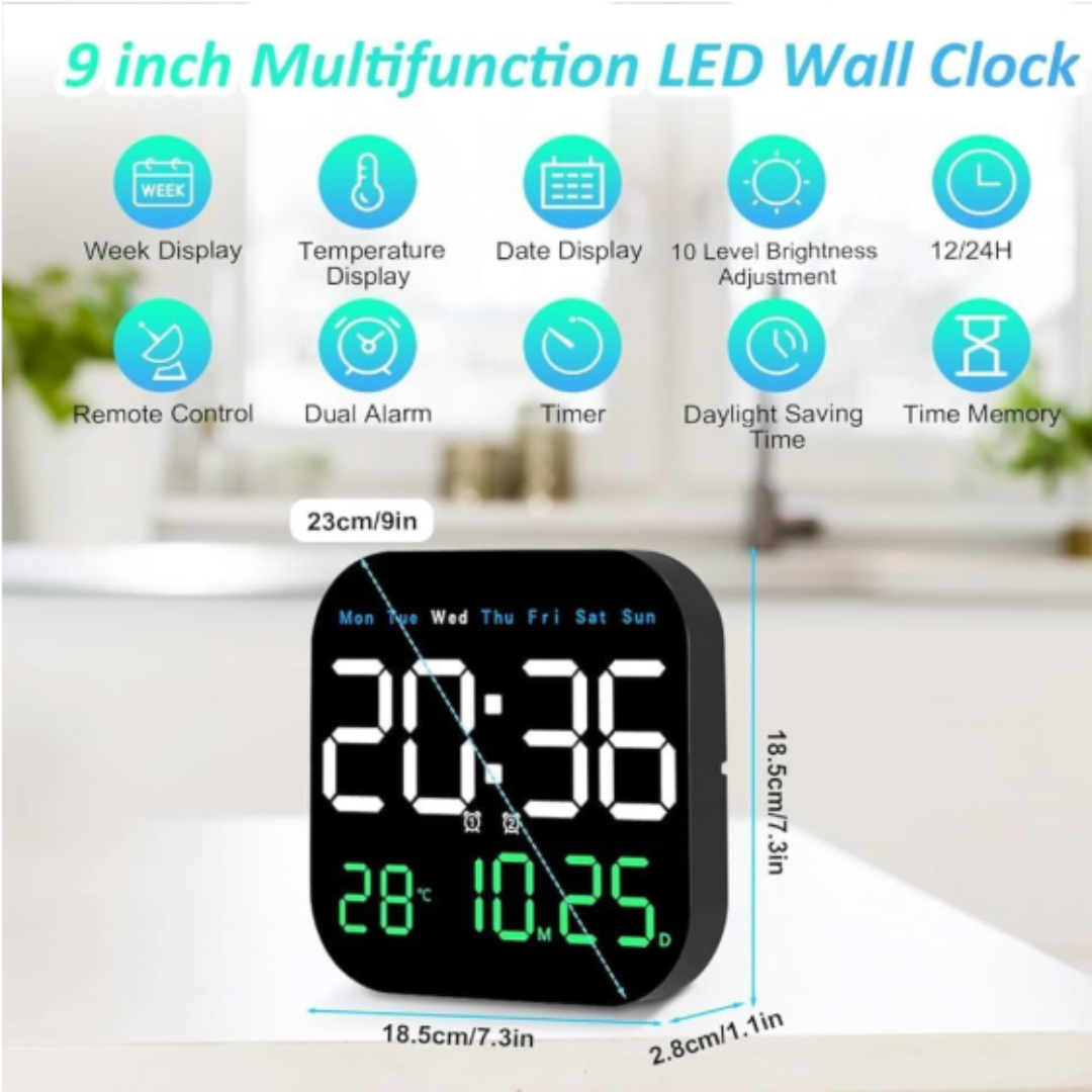 LED Digital Wall Clock With Alarm & Temperature