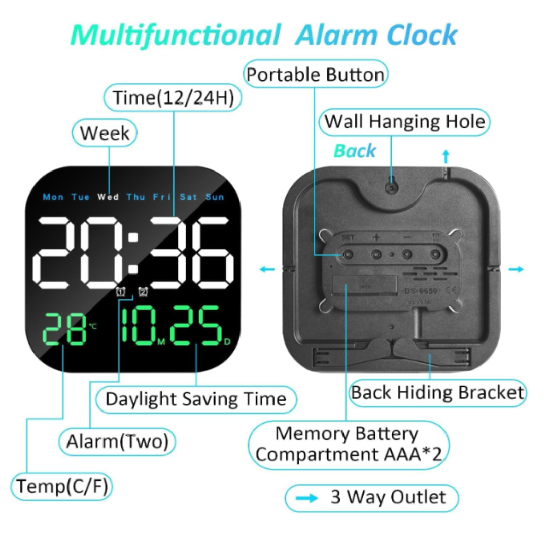 LED Digital Wall Clock With Alarm & Temperature