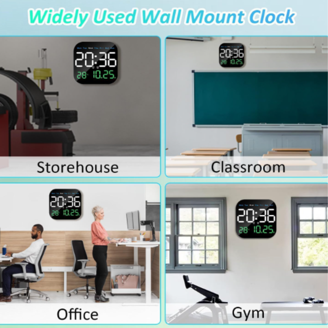 LED Digital Wall Clock With Alarm & Temperature