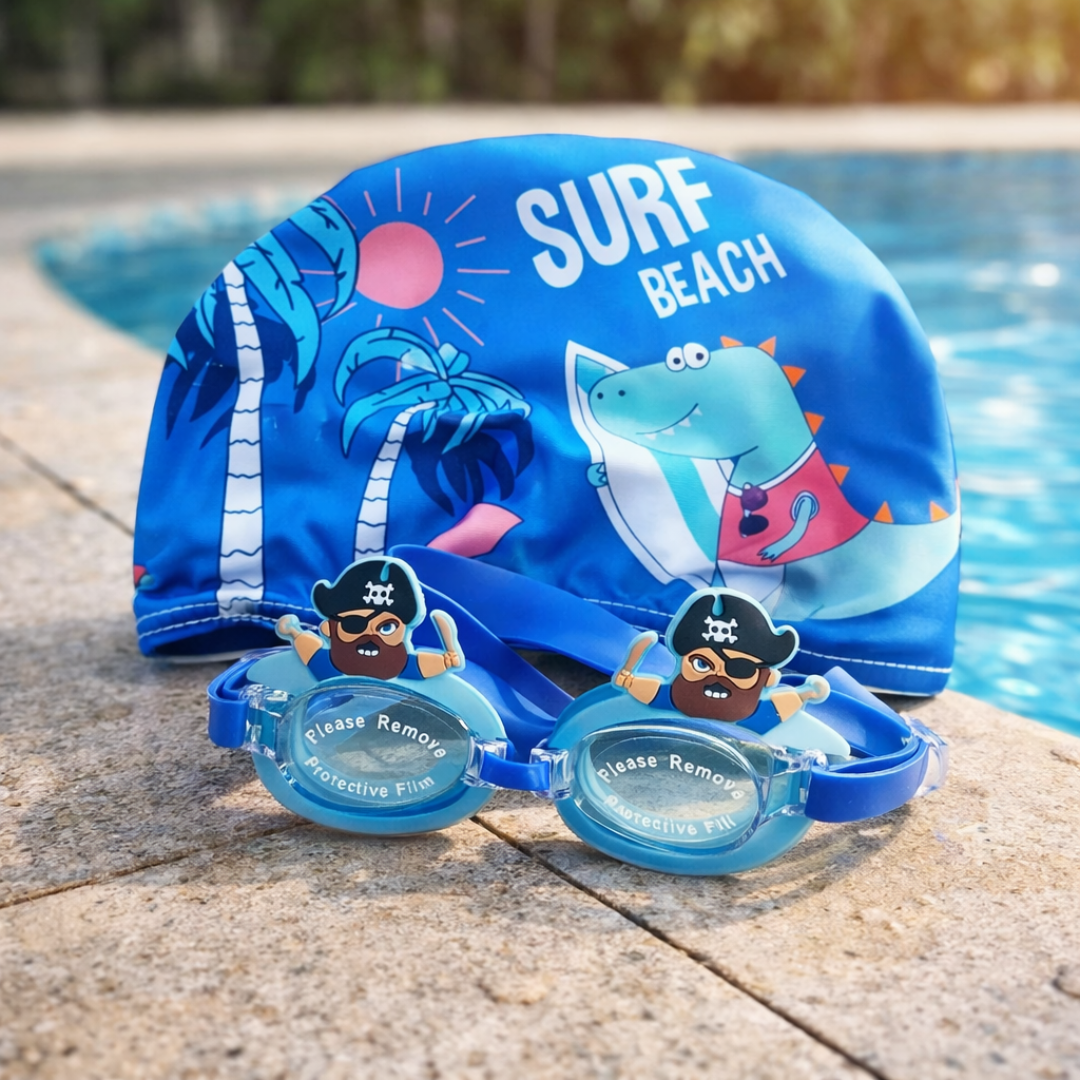 Boys Swimming Goggles & Cap Combo (Assorted Designs)