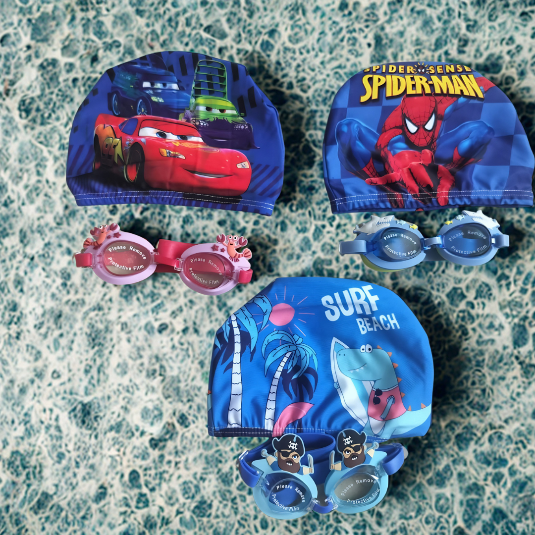 Boys Swimming Goggles & Cap Combo (Assorted Designs)