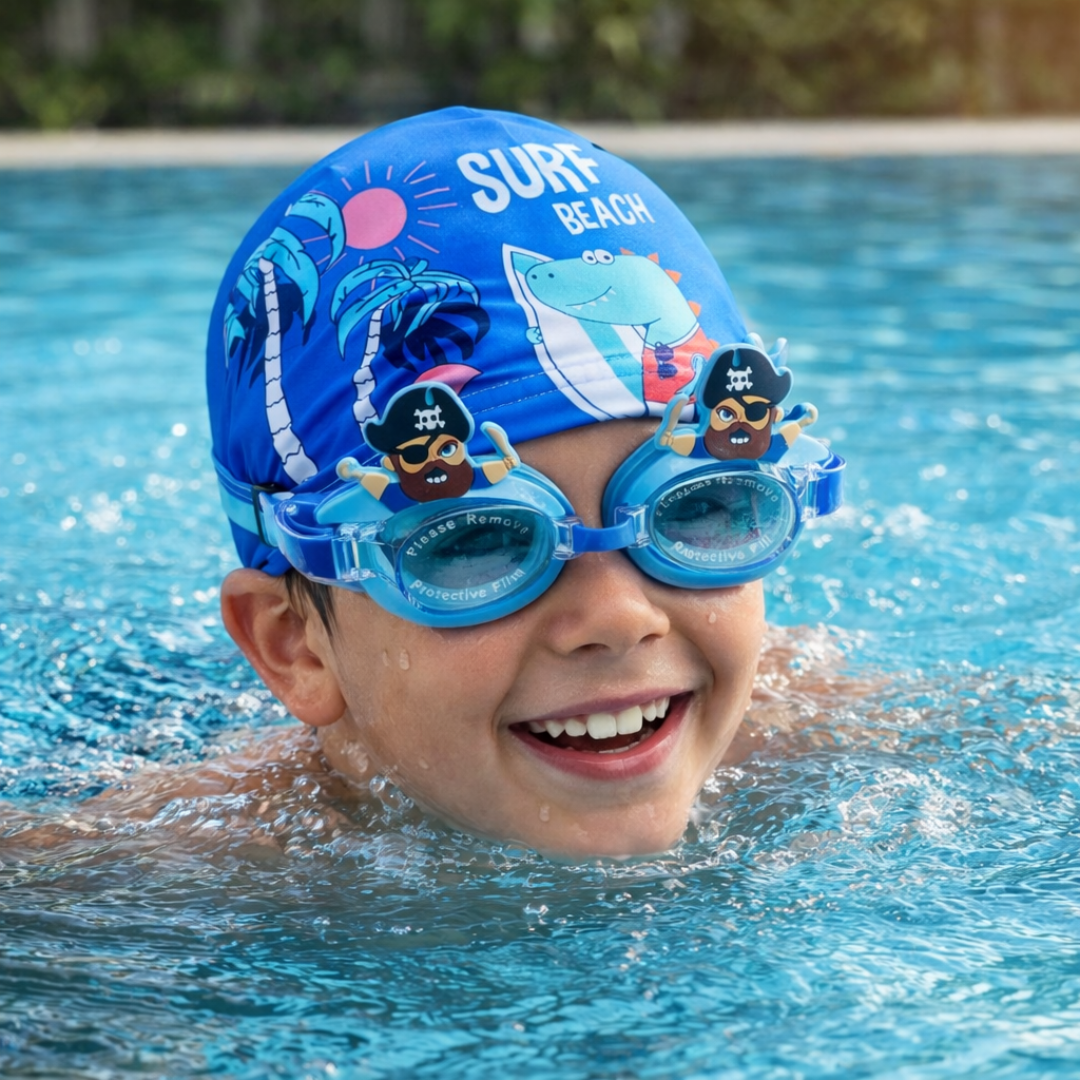Boys Swimming Goggles & Cap Combo (Assorted Designs)