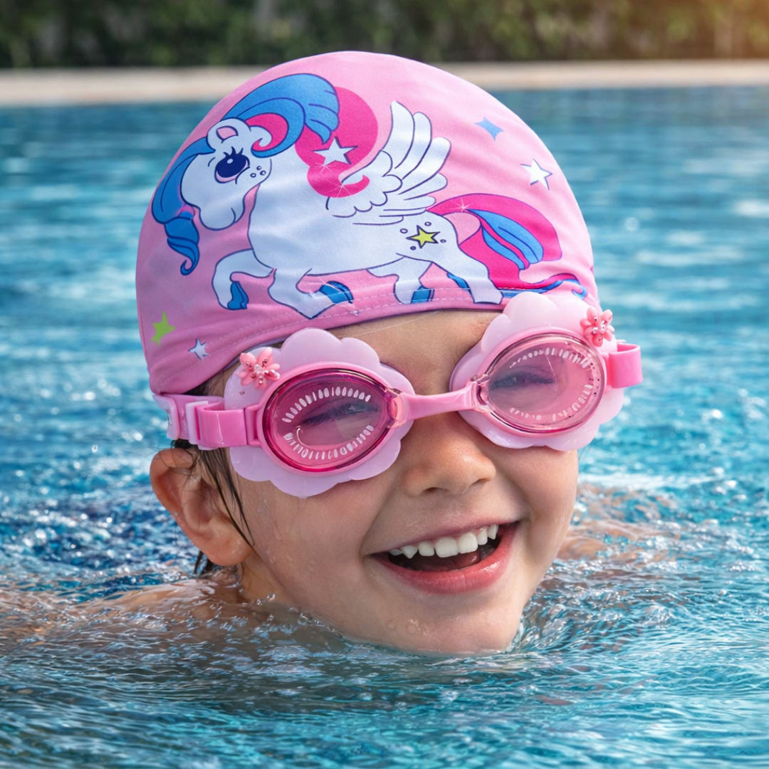 Girls Swimming Goggles & Cap Combo (Assorted Designs)