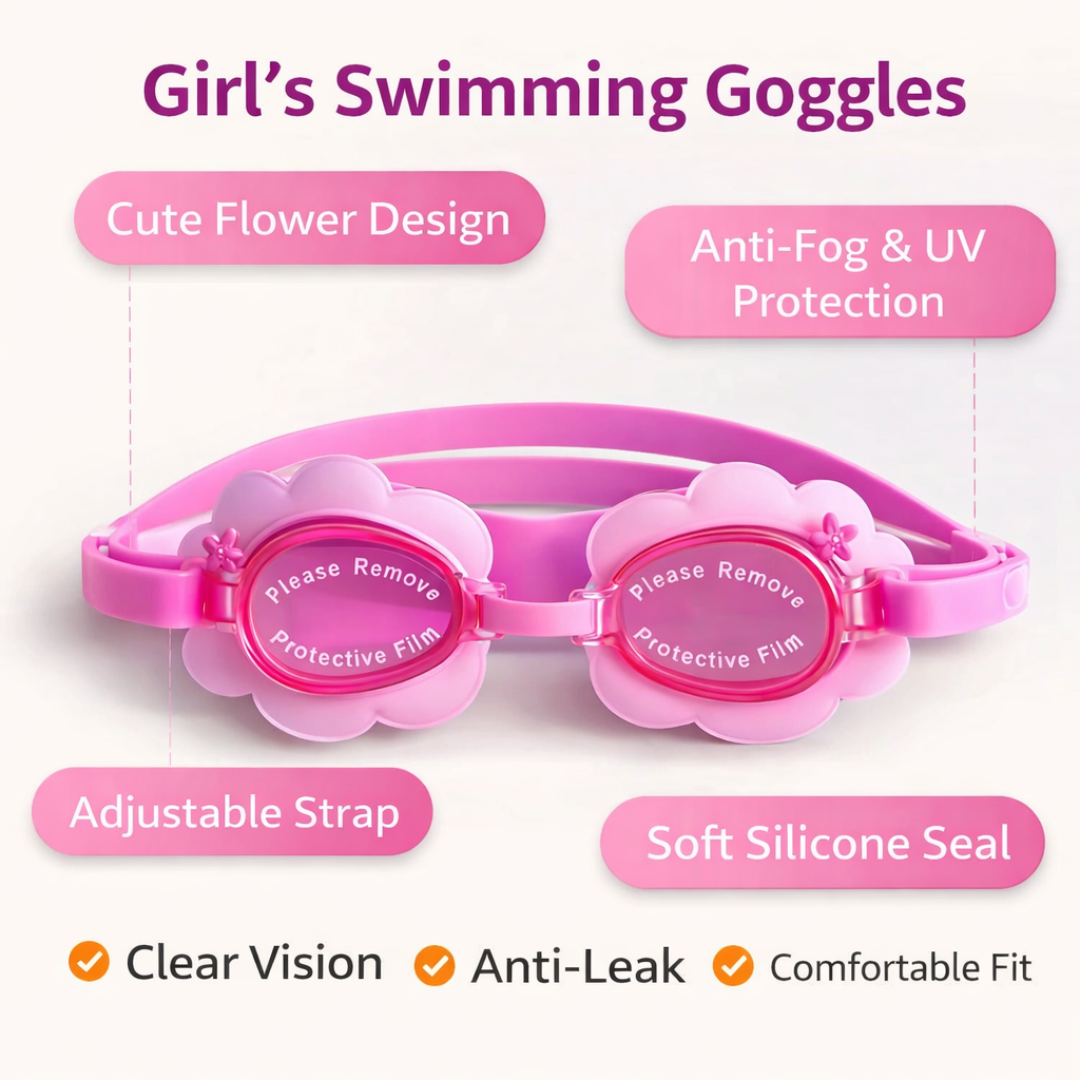 Girls Swimming Goggles & Cap Combo (Assorted Designs)
