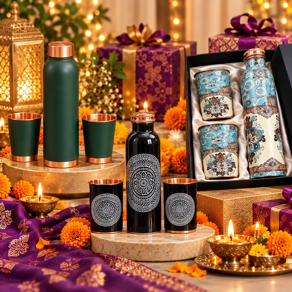 Copper Bottle Gift Set with 2 Glasses