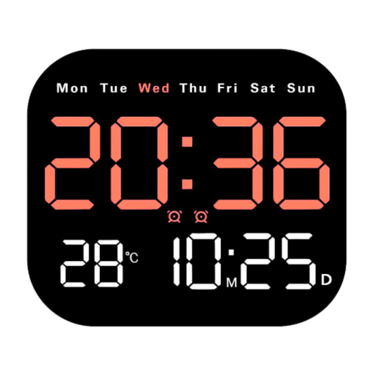 LED Digital Wall Clock With Alarm & Temperature