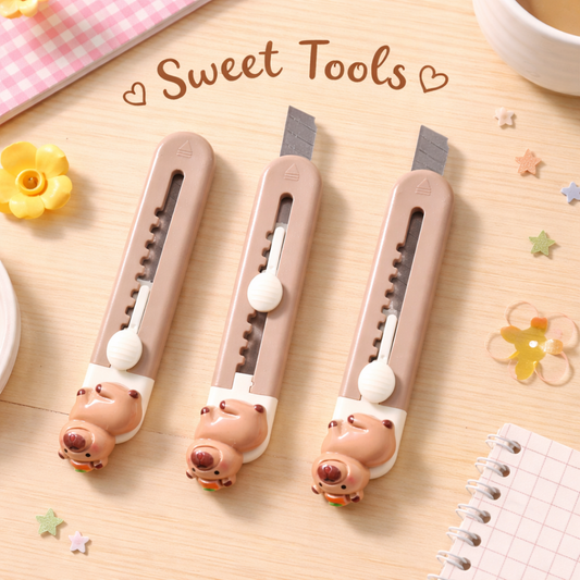 Cute bear utility knife display box with assorted cartoon designs for school stationery and craft projects