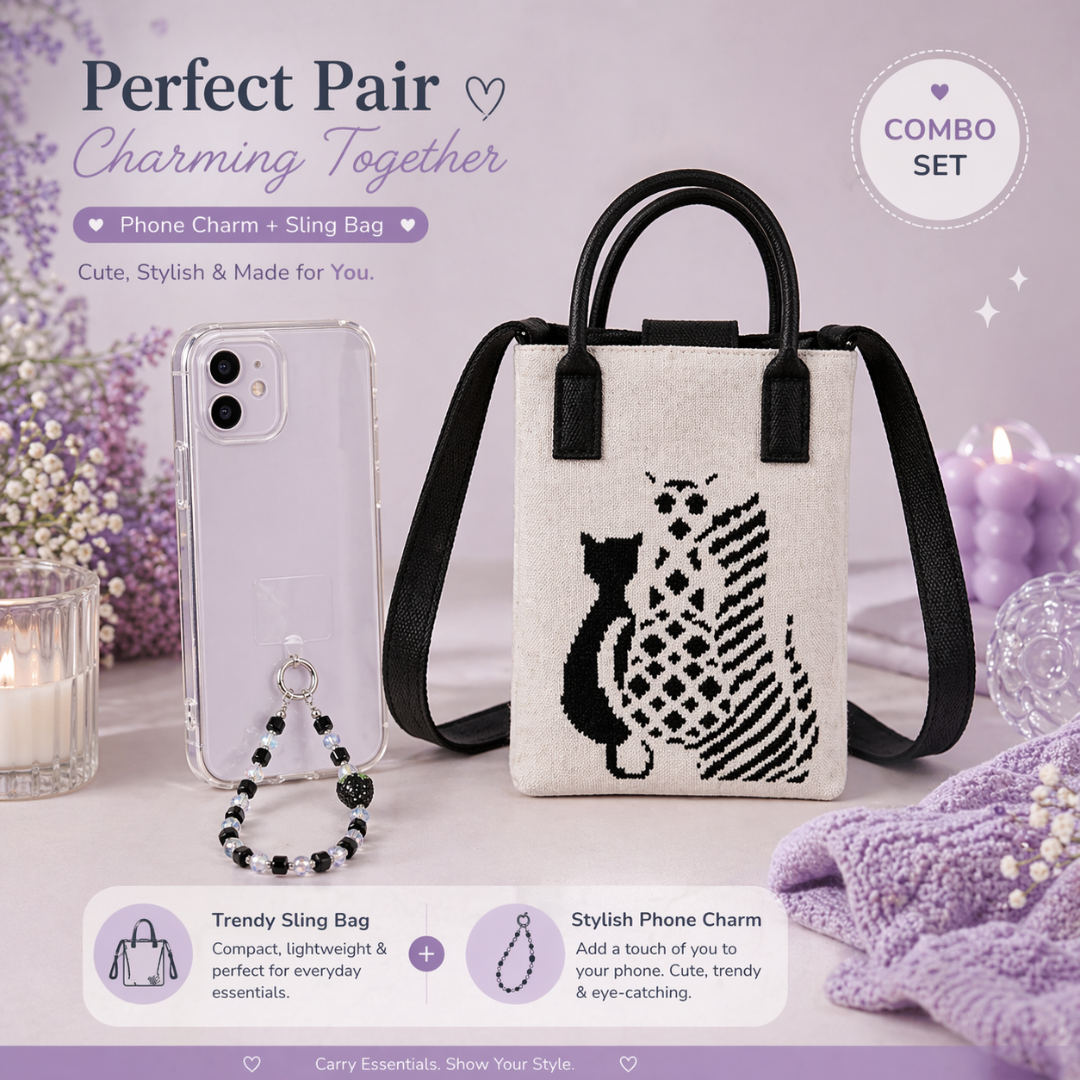 Combo set of a sling bag and phone charm 