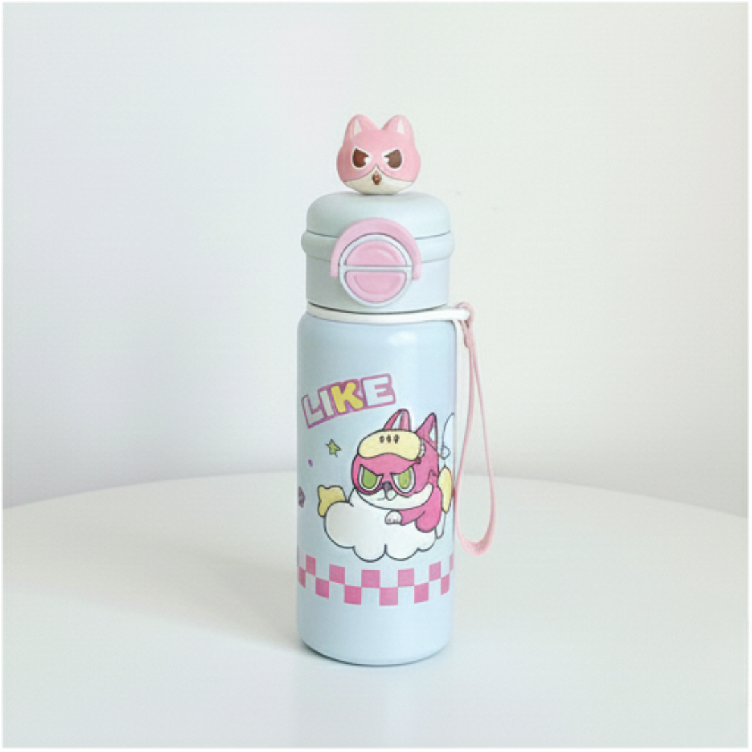 Kids Stainless Steel School Bottle White Kitty Design