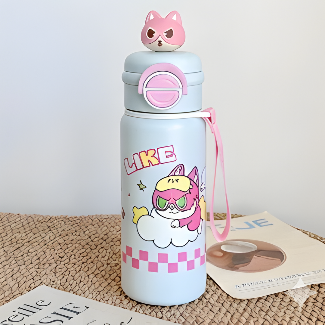 Cute Kitty Steel Water Bottle for Kids Yellow 500ml